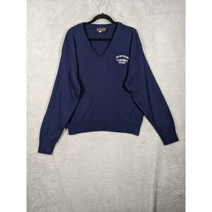 Andrew Rohan Sweater Mens 2XL Navy Tin Can Sailors Embroidered Logo Knit V-Neck